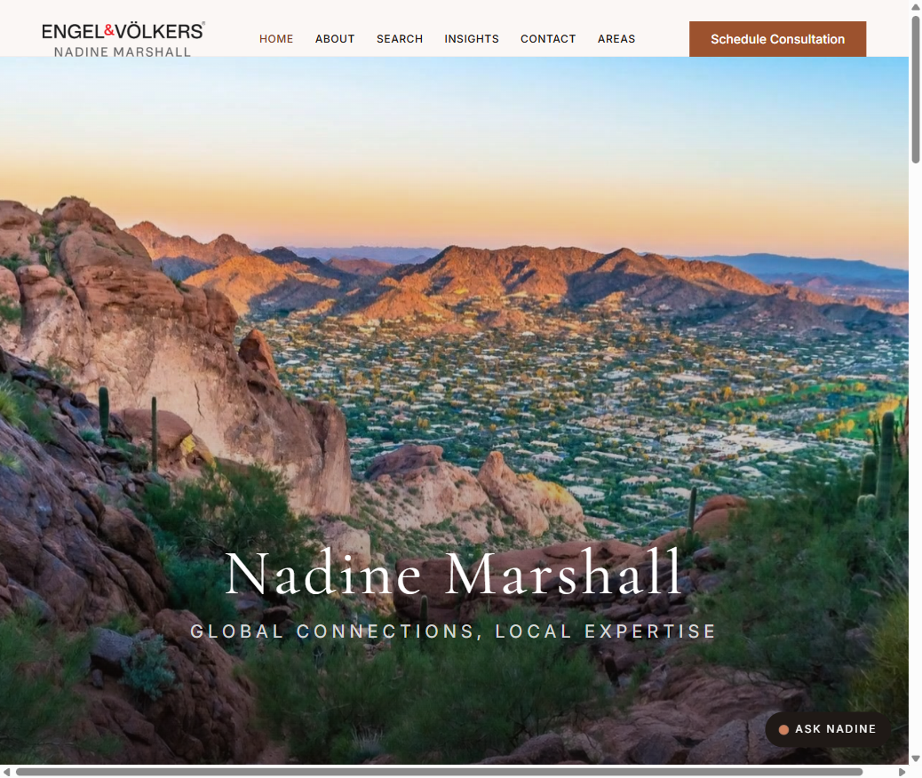 Nadine Marshall Real Estate homepage shown in a desktop browser